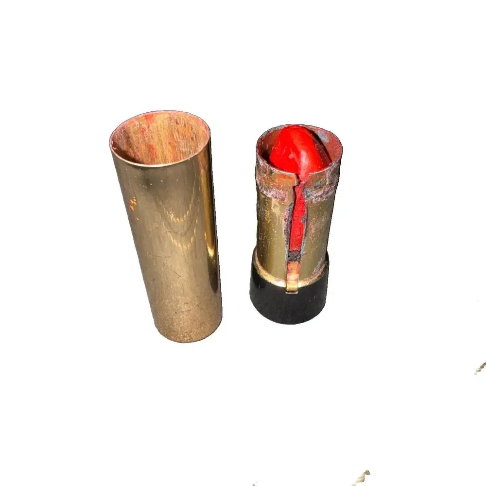 Vintage Ponds Metal Tube Slide Up Lip Stick Reddish Orange Movie Prop Gold Black